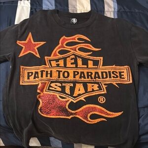 Hellstar Fiery Black and Orange Short Sleeve Tee with Bold Graphic